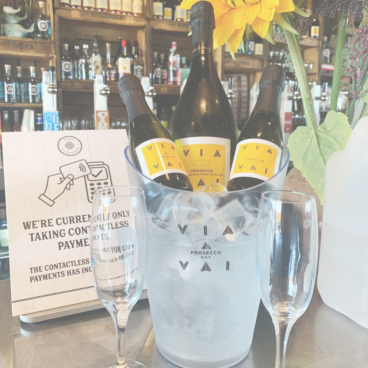 Bottle of Prosecco in wine cooler